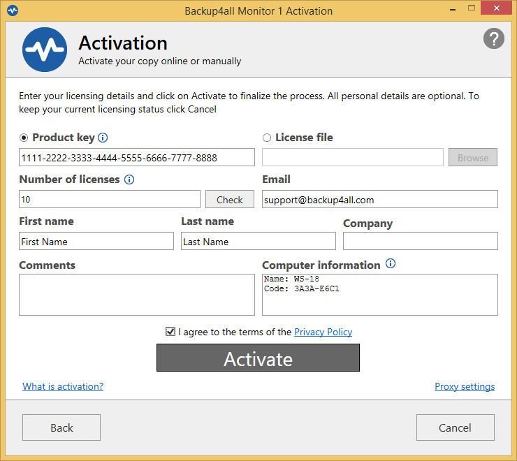 Backup4all Monitor - online activation Backup4all Monitor - online activation