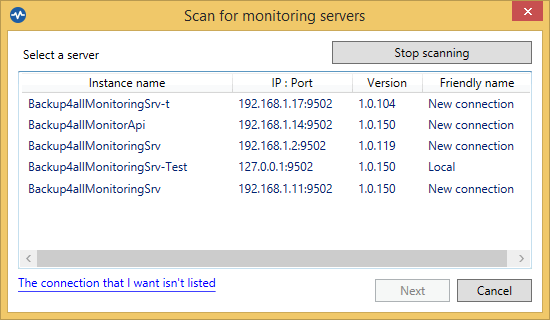 Backup4all Monitor - Scan for servers Backup4all Monitor - Scan for servers