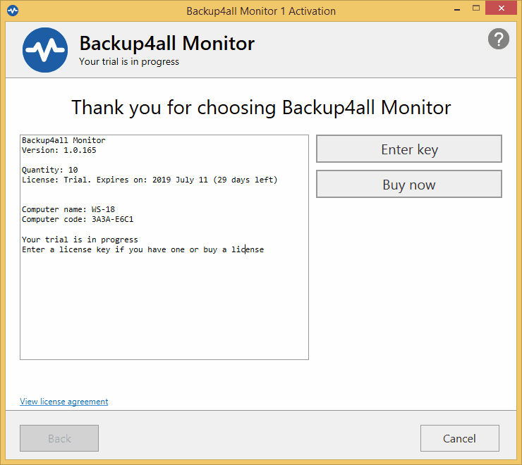 Backup4all Monitor - online activation Backup4all Monitor - online activation