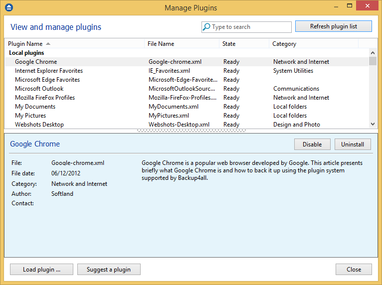 Manage backup plugins Manage backup plugins
