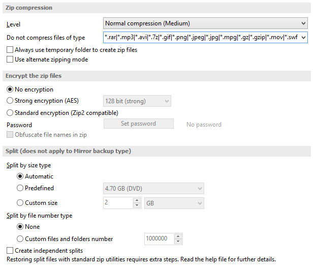 backup properties - compression backup properties - compression